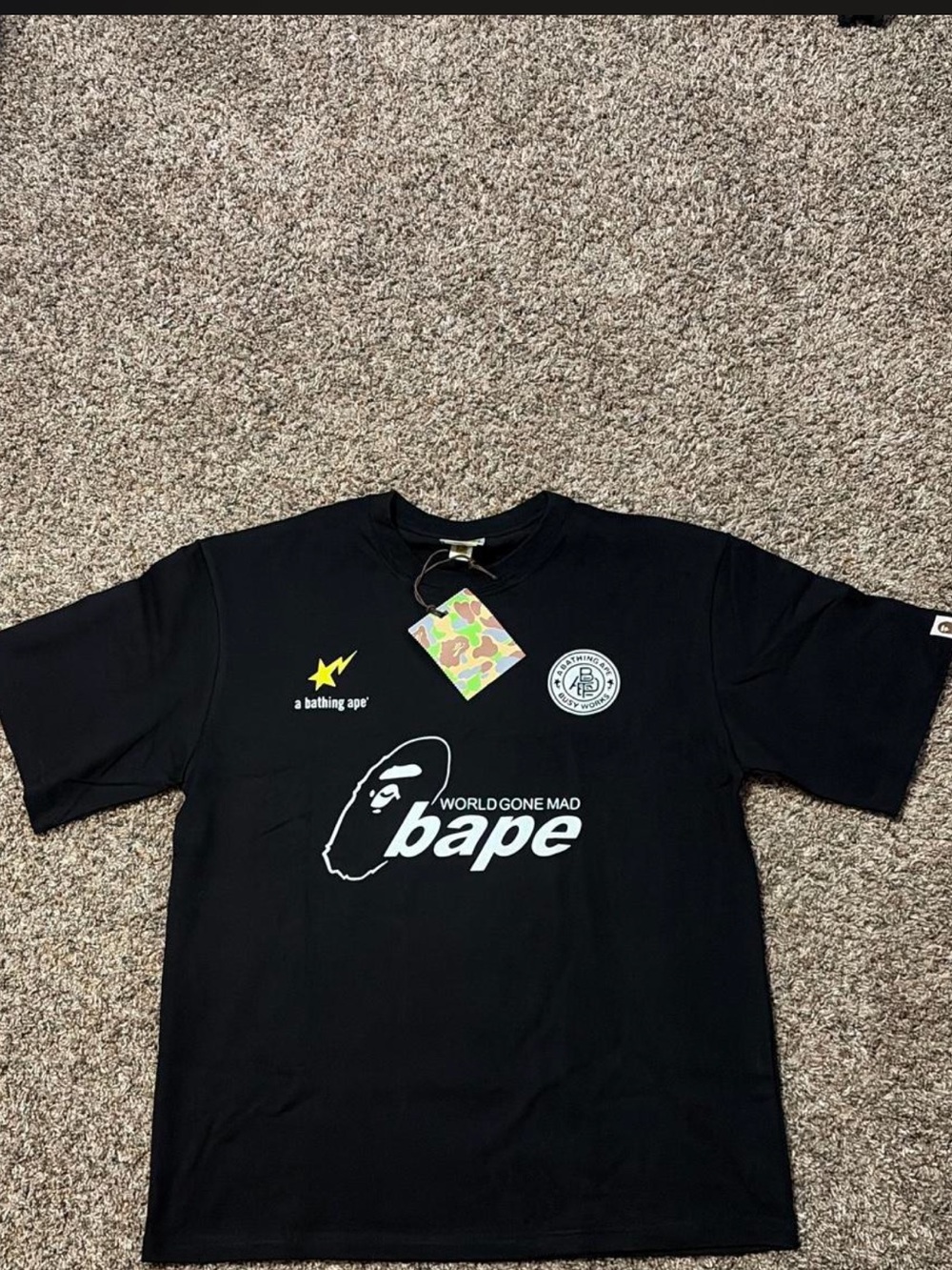 Bape Black Graphic Logo Tee - 'World Gone Mad'